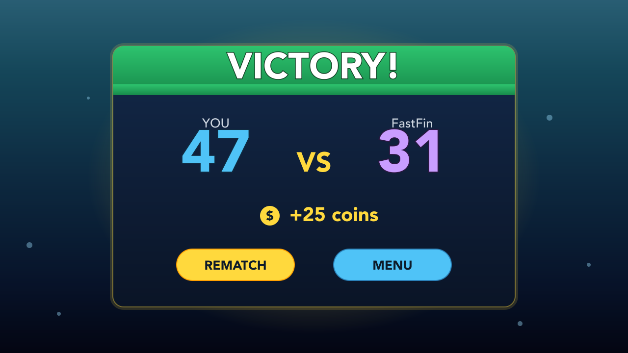 Victory screen concept: 47 vs 31, REMATCH or MENU